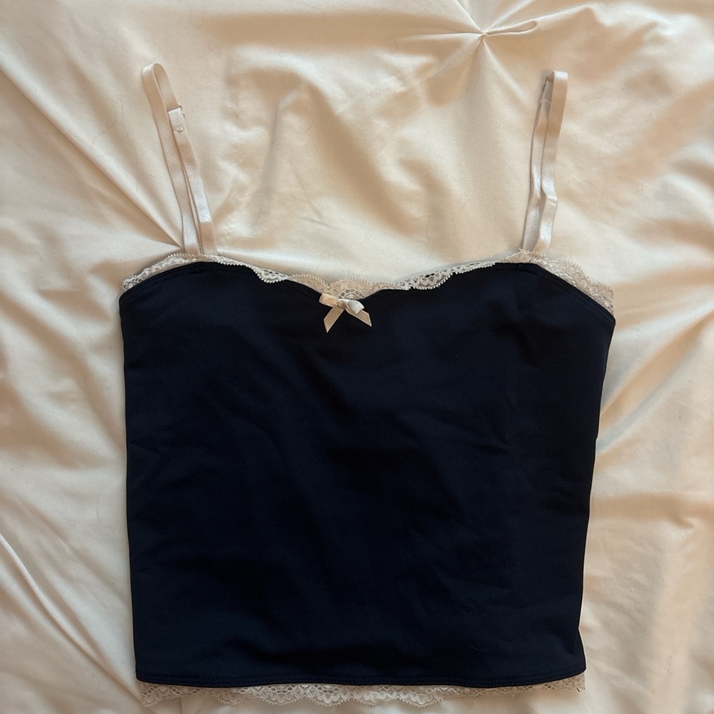 Edikted Navy Blue Tank top with Lace Trim